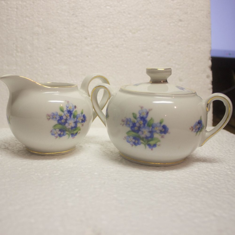 Schumann Arzberg Germany Forget me Not Sugar Bowl and Creamer Set
